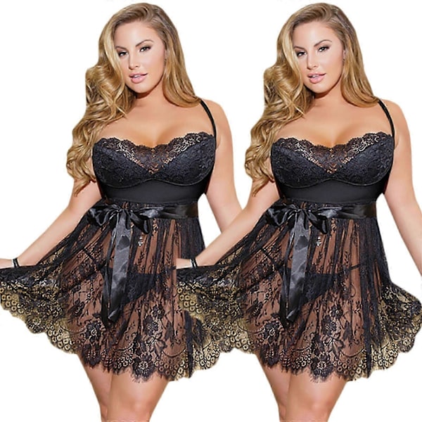 Dam Oversized Spets Nattlinne Transparent Sovplagg Sexigt Underkläder Nattlinne