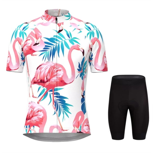 Män Hawaiian Tropical Flamingo Print Cykeltröja Set Korta ärmar Cykelkläder MTB Ropa Ciclismo Bib Pant Cykelkläder 9 M