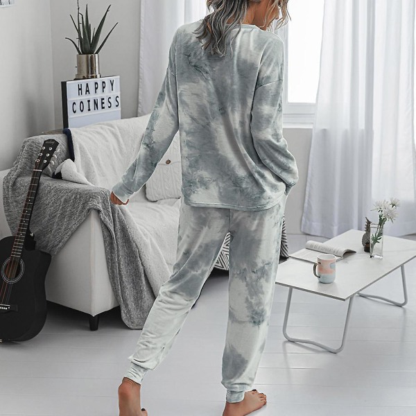 Kvinder Tie Dye Casual Suit Langærmet Sweatshirt Top + Snørebukser Suit Casual Jogging Lounge Wear Gray L