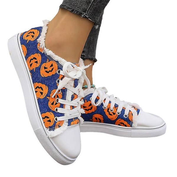 Halloween Pumpkin Canvas Sko Komfortable gåsneakers Løbe sneaker Åndbar fritidssko Sportssko Modesko 42