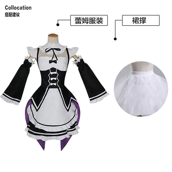 Re-zero Rem Ram Girls Maid Costume Lolita Dress Anime Cosplay Halloween Costume , Black L