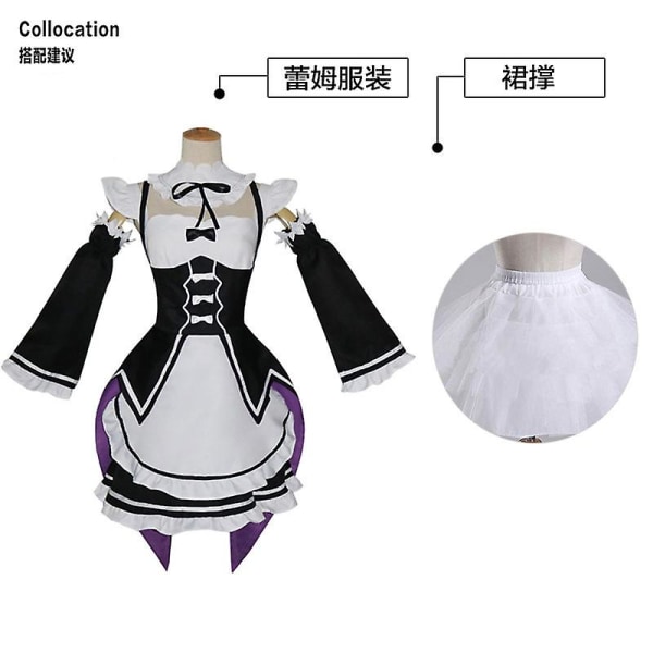 Re-zero Rem Ram Girls Maid Costume Lolita Dress Anime Cosplay Halloween Costume , Black S