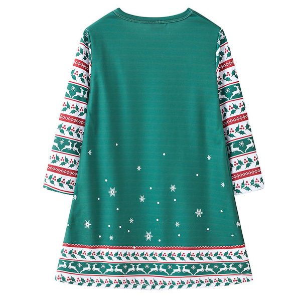 Jul Toddler Barn Flickor Casual långärmad tunikaklänning Printed lekkläder Fest Lösa Longline Toppar Klänningar Green 4-5 Years