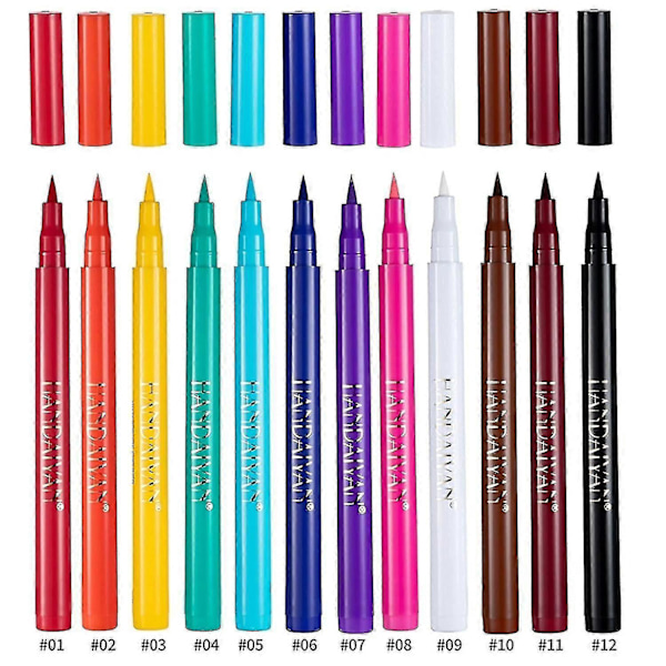12 st Matte Regnbågsfärgad Flytande Eyeliner Set 12 Färger Mjuk Och Hypervass Spetsborste Eyeliner