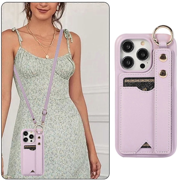 til iPhone 15 Pro Max/ 15 Ultra Wallet Case med kortholder Telefon Lanyard PU Læder til iPhone 15 Pro Max/ 15 Ultra Cade med stativ