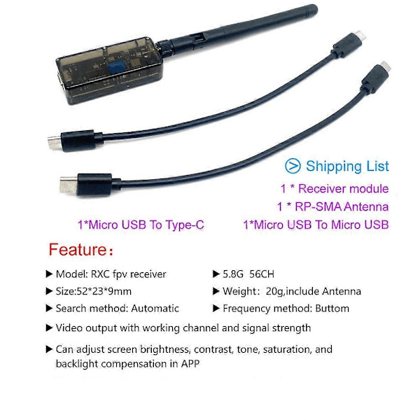 FPV System UVC OTG 5.8G 48CH Audio FPV Mottaker for Android Mobil