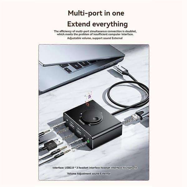 USB Eksternt Lydkort 3 Porter USB 2.0 Til 3.5mm Lydkort