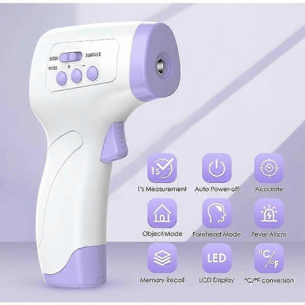 Panntermometer för vuxna, infraröd panntermometer, kontaktlös termometer för vuxna, infraröd termometer med febervarning, LCD-display och minne