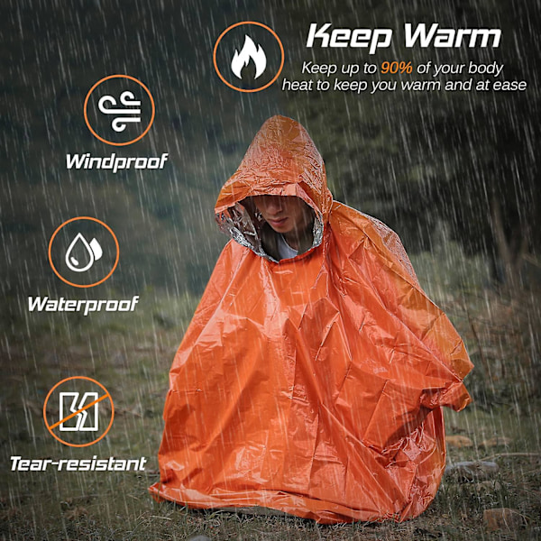 4-pack Nödregnponcho Termisk Filtponcho Väderbeständig Utomhusöverlevnad Campingutrustning