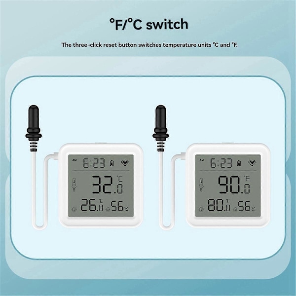 Tuya Smart Home WiFi Temperatur- och Fuktighetssensor med 1M Extern Sond App Fjärrövervakning
