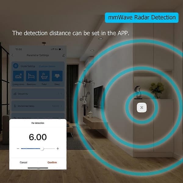 Tuya WiFi mmWave tilstedeværelsessensor med luminans mikrobølgeradarregistrering PIR bevægelsessensor vægmontering White