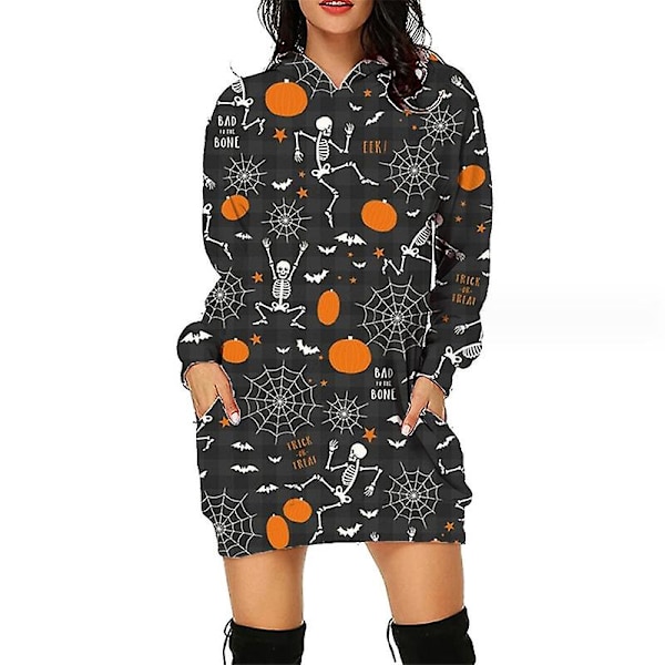 Halloween Hettegenser Kjole For Kvinner Langermet Høst Mote Gensere Gensere Casual Halloween Kjole Med Lommer style 2 XL