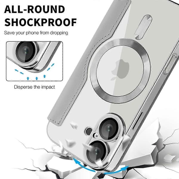 Til iPhone 16 Plus etui kompatibel med MagSafe RFID-blokerende lædertelefoncover - Titaniumgrå Multicolor Titanium Grey