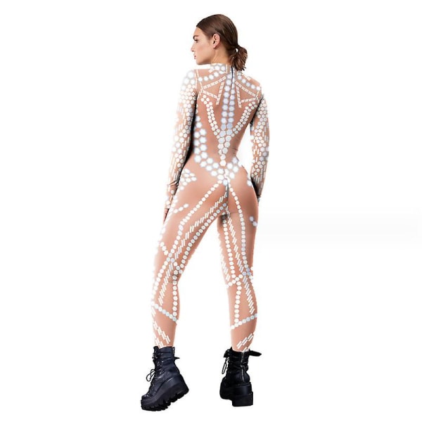 Jumpsuit for kvinner Halloween kostyme Langermet Skinny Catsuit 3d Print Bodysuit Cosplay-antrekk L