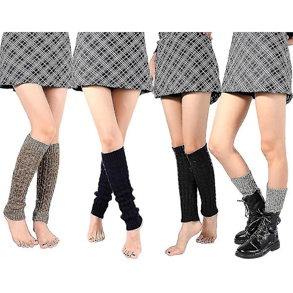 4 paria kaapelineulotut jalkalämmittimet, naisten talvineulotut pitkät leggingsukat