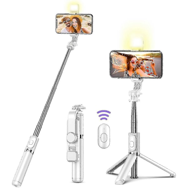 Selfie Stick Stativ med Fjernkontroll, Med LED Ringlys, Avtakbar