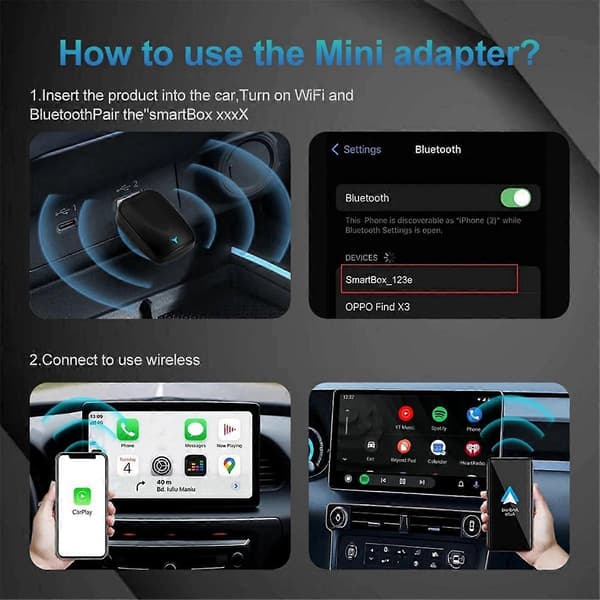 Bil Trådlös Carplay & Android Auto Box 2in1 Kabelansluten till Trådlös Dongel Plug & Play Mini AI Box Android AU