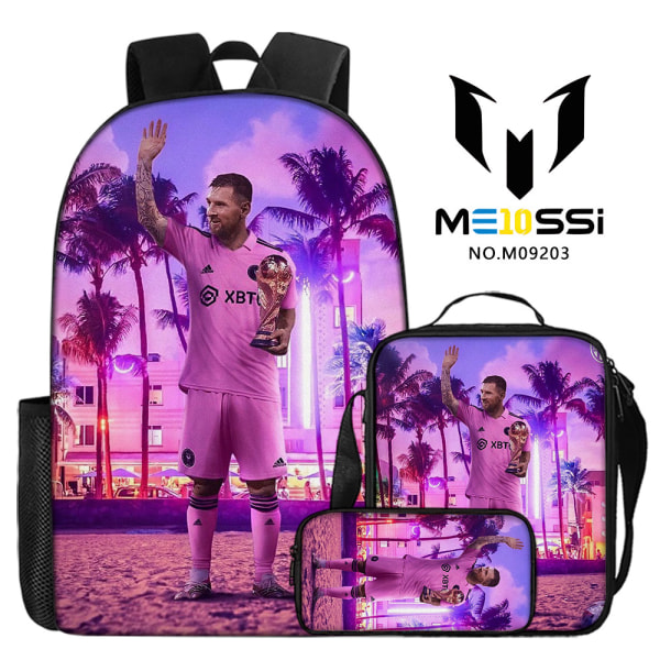 3-delad set av fotbollsstjärnan Messi perifera ryggsäckar, skolväskor för grundskole- och gymnasieelever, digitaltryck campusryggsäckar style 2