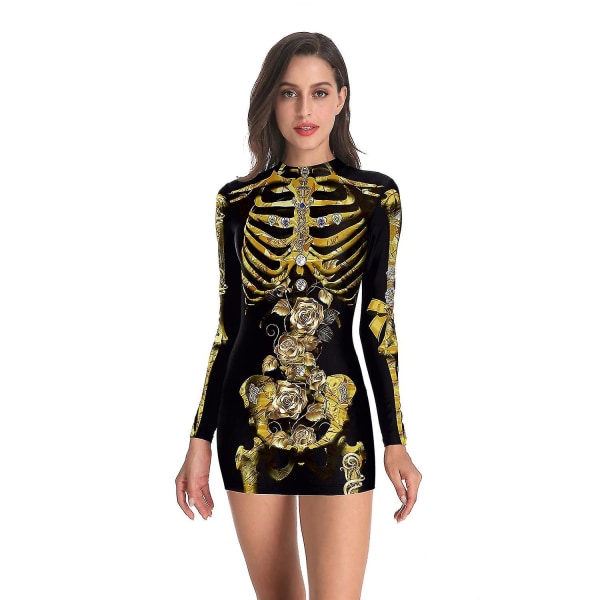 Dame Halloween Party Skrekk Kostymer Bloody Nurse Zombie Dress Cosplay Sexy Dame Rund Hals Langermet Pakke Hip Kjole Size C S
