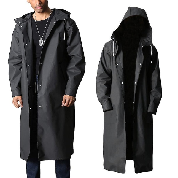 Mænd Eva Regnfrakke Vandtæt lang sort regnfrakke Trench-jakke Udendørs vandrefrakker med hætte og lomme 2XL