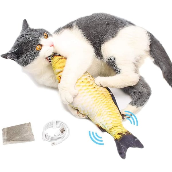 Fiskleksak för katter, 28 cm rörlig fiskleksak med sensor för katt/kattunge som biter, tuggar och sparkar - interaktiv realistisk plyschsimulering