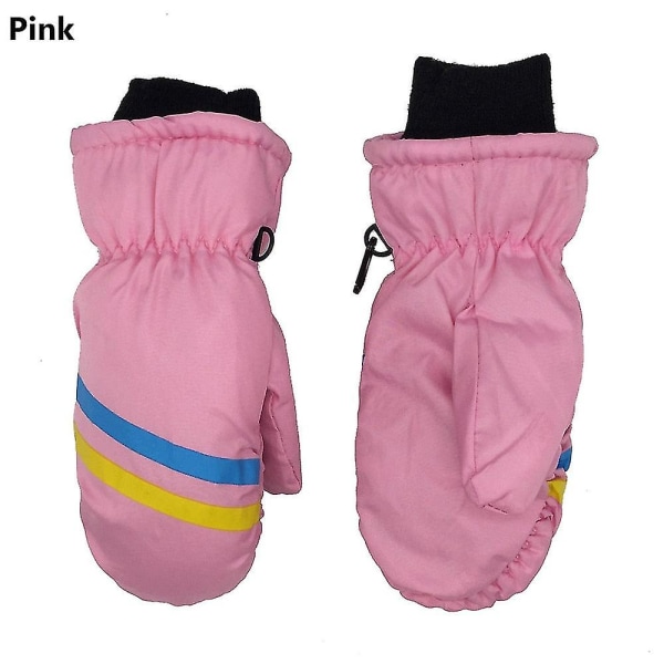 Thermal skidhandskar Barn Barn Vinter Fleece Vattentät Varm Barn Snowboard Snow Handskar 3 Fingrar För Skidåkning Ridning Style2-pink