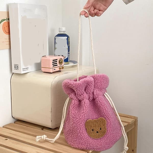 Dam Tecknad Dragsko Hinkväskor Mini Crossbody Väska Plysch Axelväskor