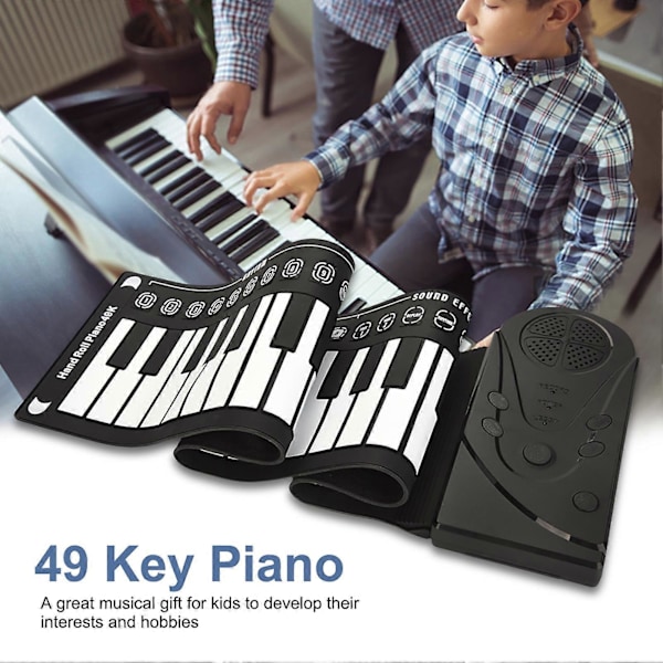 Kannettava elektroninen kosketinsoitin 49 kosketinta Rullattava piano aloittelijoille ja lapsille, musta