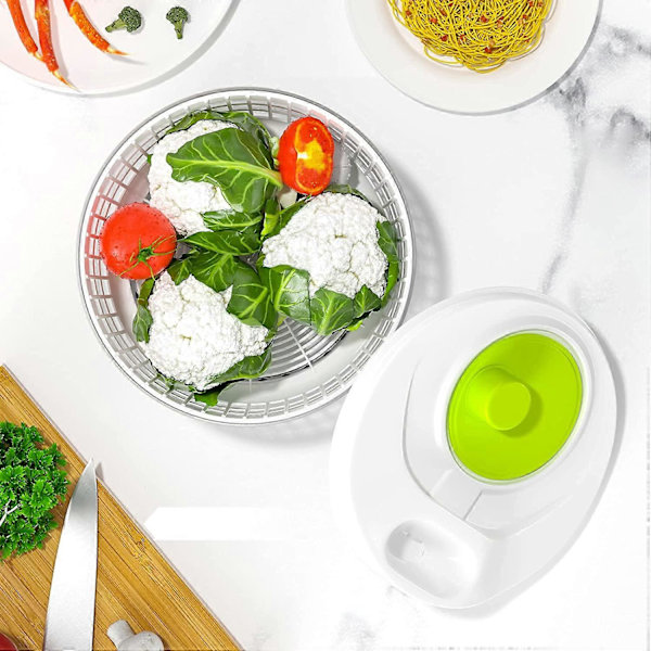 Salatslynge med låg, køkkenhjælper salattørrer til vask og tørring af salat, salatslynge med håndsving og 3L liter salatskål og dørslag