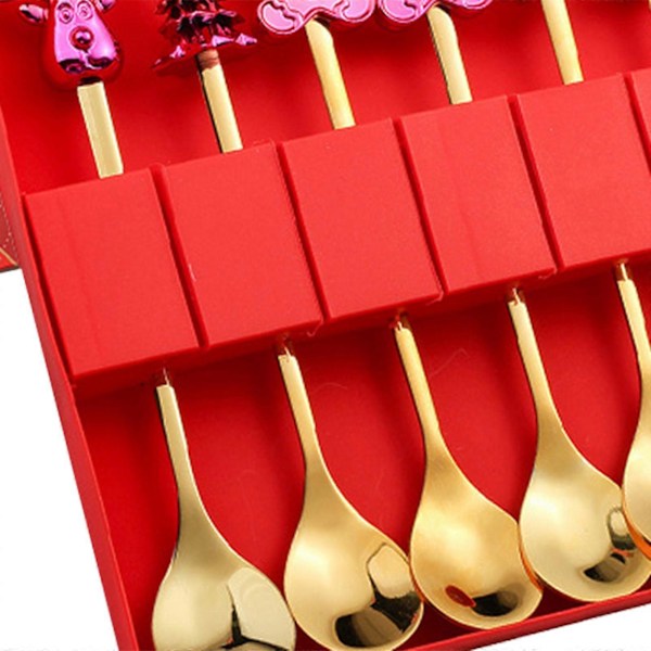 6x Jul Älg Träd Pepparkaksfigurer Skedar för Daglig Användning Festgåva