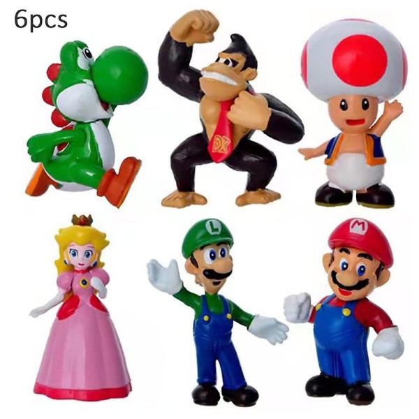 6 stk Super Mario Bros Toys Pvc Figur Barn Bursdagskake Topper Samling Modellgaver Hjemmedekorasjon