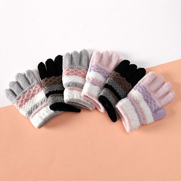 1 Par Vinterhansker for Barn Strikket Stripe Barn Kuldebeskyttende Varme Hel Finger Hansker Gutter Jenter Votter