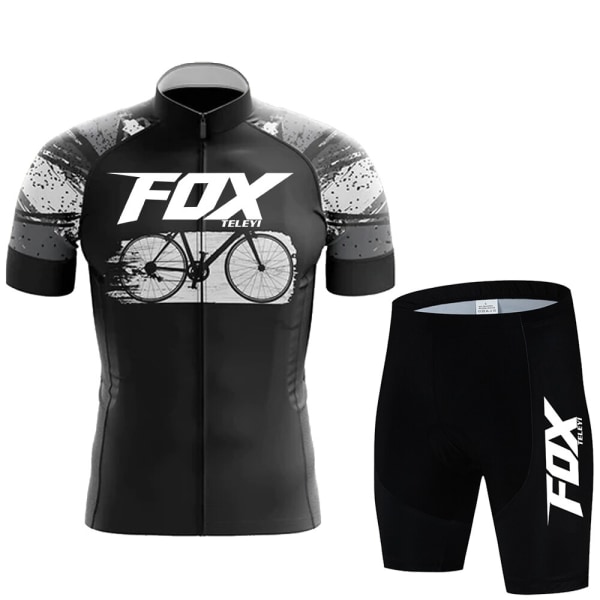 Sommer kortermet sykkeltrøyesett Pustende MTB terrengløpssykkeltrøye smekkeshorts menn Sykkelklær FOX TELEYI Army Green 3XL