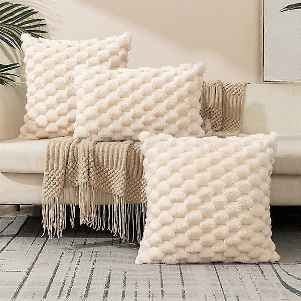 Koristesetti: 2 kpl Tekoturkis Tyynyliinoja, Boho-tyyliset Muotoillut Tyynynpäälliset Sohvalle, Sängylle, Olohuoneeseen, Kodin Sisustukseen, Beige, 50x50cm