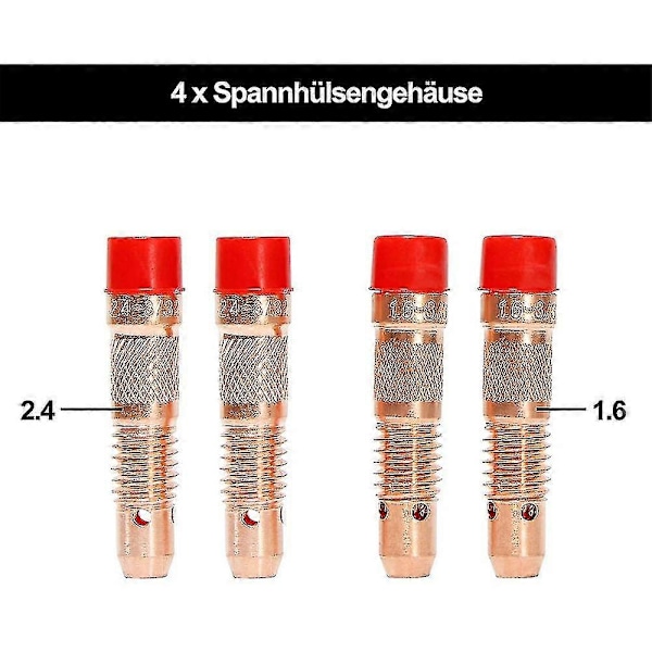 TIG-hitsausvarusteet, adapteriholkit+ kotelo+ keraamiset suuttimet+ volframielektrodit -26:lle