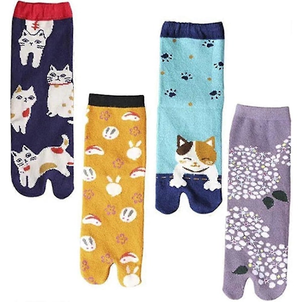 Dam 4-par slippers split toe tabi ninja strumpor, blå, 37-39