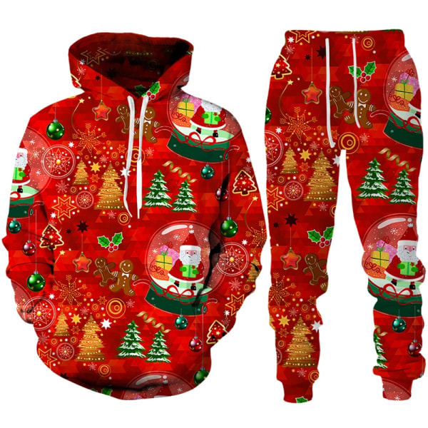 Jultomte Santa Claus 3D-tryckt Hoodie + Byxor 2-delars Set Nyårssemesterfest Casual Oversized Tröja Tracksuit Set style 14 150