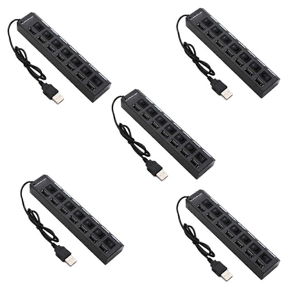Usb Hub Extender 7 Port Hub Sort og Hvid med Switch Lys Hub 7 Port Docking Station 5 Stykker