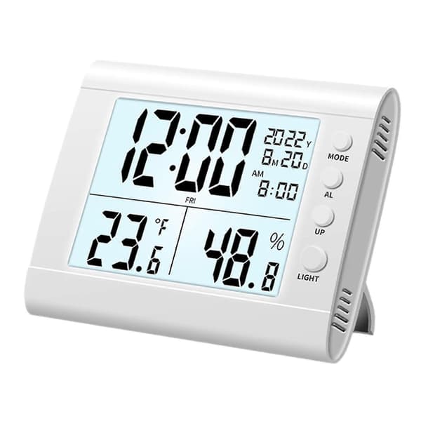 Digital Väckarklocka Hygrometer Lättläst Stor Digital Display Hushållstermometer Multifunktionell Klocka för Vardagsrum