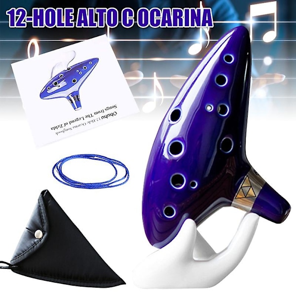 Ocarina med sångbok 12 hål Alto C Ocarinas Spela Gåva med displayställ Skyddsväska Ny