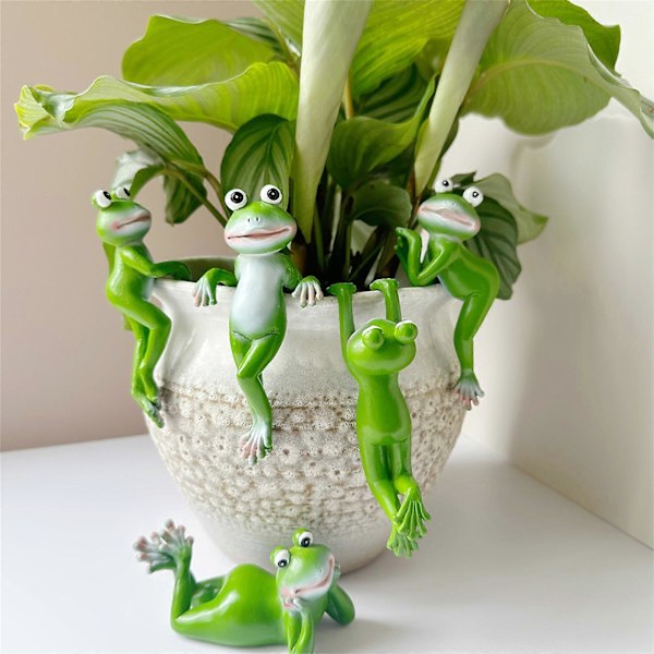 Tegneserie Frøer Harpiks Statue Hængende Ornament Skrivebord Blomsterpotter Bøjler Plantekrog Have Landskabsdekoration