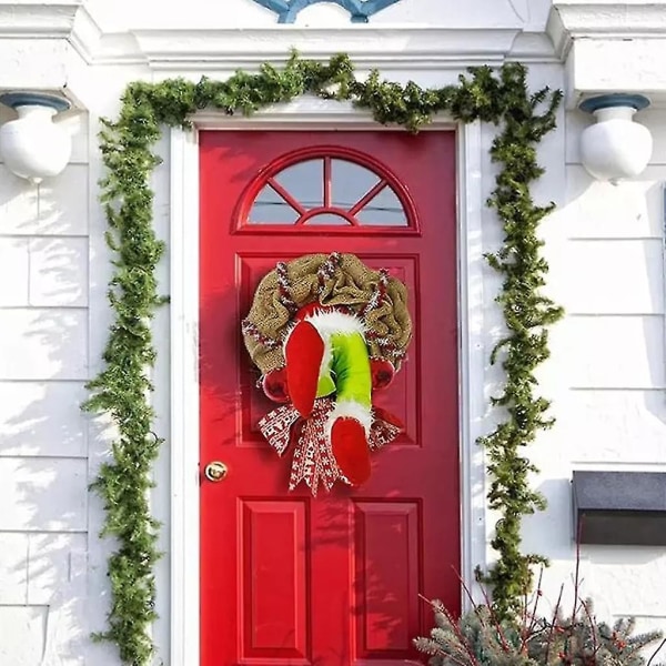 Grinch Wreath, Christmas Garland, Like The Grinch Jule Burlap Wreath Dekorasjoner Super søte og nydelige flotte gaver til venner Garland Wreath