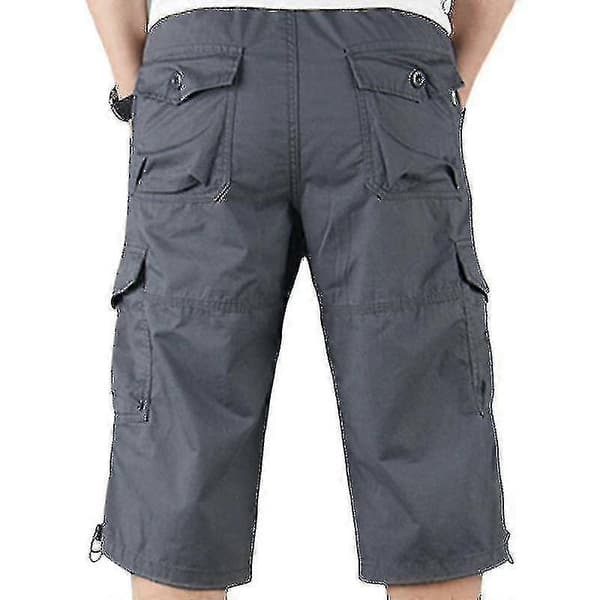 Elastiske 3/4 Cargo Shorts for menn i bomullsblanding, Combatbukser, Komfortabel passform, Utility Dark Grey M