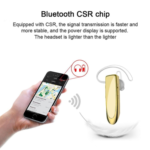 Bluetooth Earpiece V4.1 trådlöst handsfree-headset 24 timmars körning Headset 30 dagars standbytid med brusreducerande mikrofon headsetfodral kompatibelt med I Gold