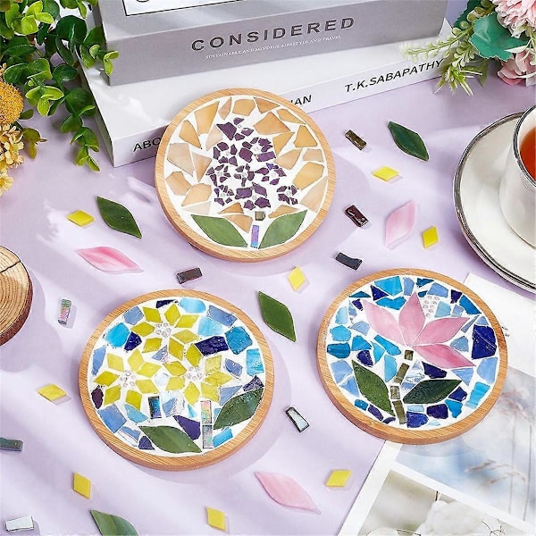 DIY Mosaik Hantverksset 3 Set Blommiga Bambu Underlägg Set