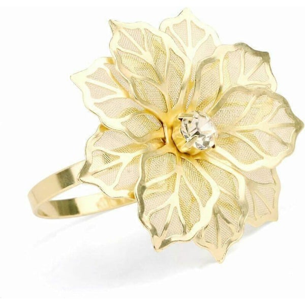 12 stk. hule blomsterlegeringsservietringe til bryllup, fest, banket, jul, delikat dekoration (guld)