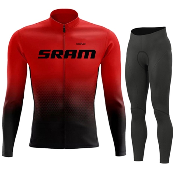 SRAM Pro Autumn Cycling Jersey Sæt Cykel Sportwear Suit MTB Uniform Ropa Ciclismo Road Bike Tøj Bicicleta Lange Bib Bukser Army Green M