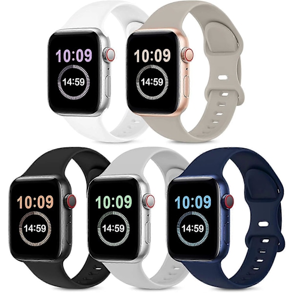 5-pak remme kompatible med Apple Watch rem 38 mm 40 mm 41 mm 42 mm 44 mm 45 mm, kompatible med iWatch Series 7 6 5 4 3 2 1 SE Kvinder Mænd Sten/Sort/Hvid