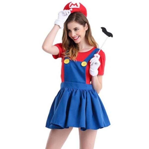 Kvinners Super Mario Bros Luigi Workmen Skjørtversjon Voksenkostyme Fancy Dress red L