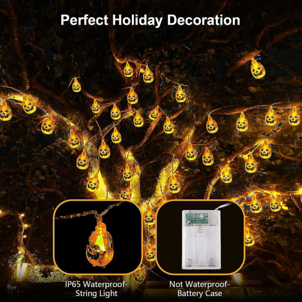 Halloween String Lights, 3m 20 Led Halloween 3d Pumpkin String Lights Batteridrevet, Ip65 Vanntett Konstant på/blinkende String Lights For Hallow 3D Pumpkin String Lights